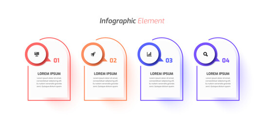 Business Infographic Template Design with Rounded Rectangle Label Icon and 4 Number for Presentation