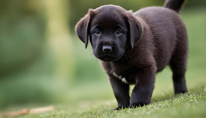 Obraz premium Adorable black labrador puppy walking on grass