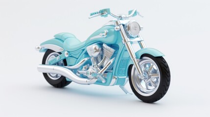 Obraz premium A blue motorcycle with a silver exhaust pipe. The bike is parked on a white background. The bike is a toy and is not in use