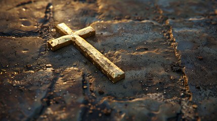 An illustration of a 1500s classic golden Christian Roman cross