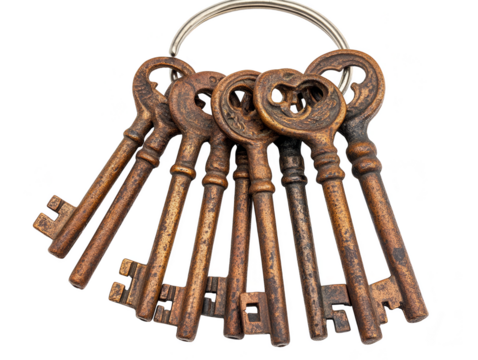 Antique Keys on Keyring Close Up