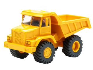 Yellow toy dump truck isolated transparent background
