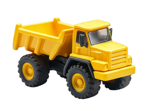 Yellow toy dump truck isolated transparent background