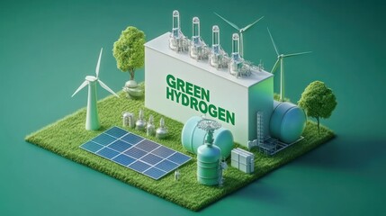 Green Hydrogen factory concept. Hydrogen production from renewable energy sources. green production plant for a sensible futuristic. modern clean technology concept.