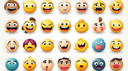 A comprehensive vector set of emojis with diverse facial expressions and symbols