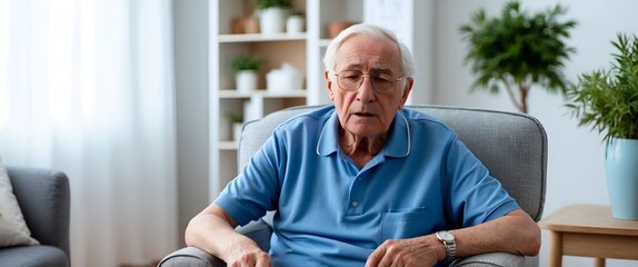 Fototapeta premium Sick senior Severe ischemic heart disease in the home during the virus outbreak. health care concept