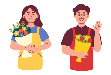 Florist Holding a Bucket of Beautiful Flowers