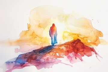 Watercolor Minimalist Illustration - Jesus God's Promise to Abraham, Biblical Sacred Art
