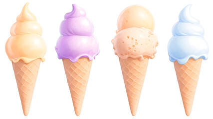 ice cream cone, Top view of ice cream scoops in various flavors isolated on a clean PNG background