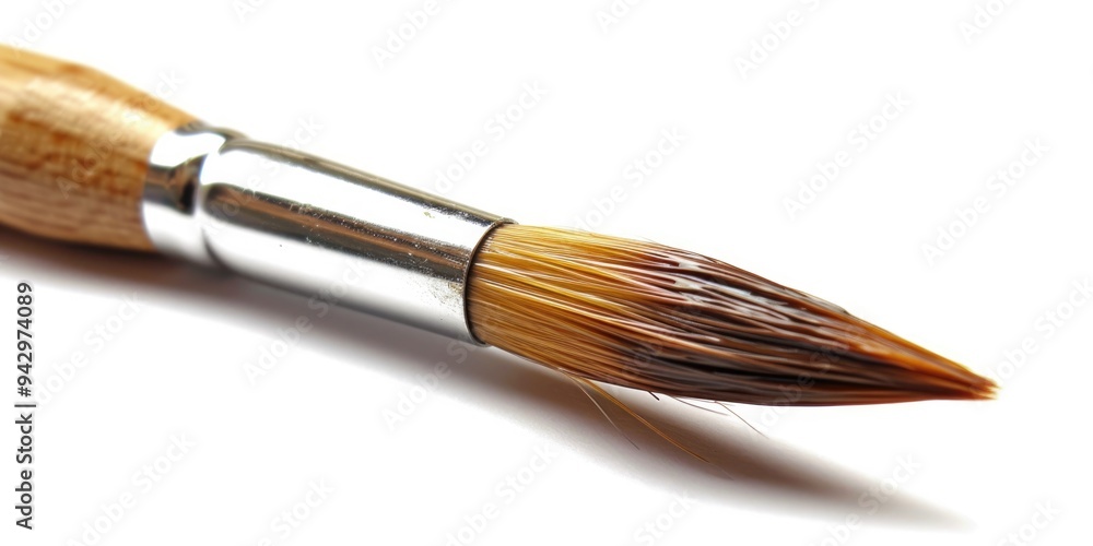 Wall mural artistic paintbrush: essential tool for painting and drawing, isolated on white background