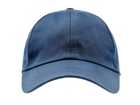 Plain blue baseball cap mockup isolated transparent background