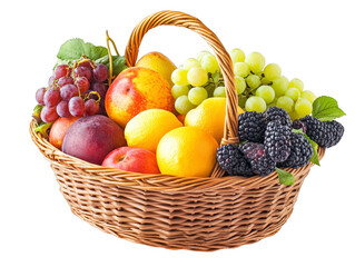 Fresh Fruit Basket with Grapes  Lemons  Blackberries and Peaches