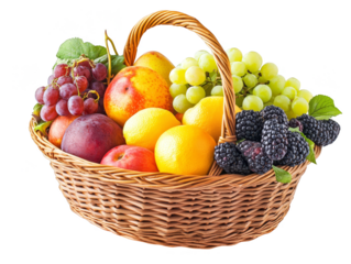 Fresh Fruit Basket with Grapes  Lemons  Blackberries and Peaches