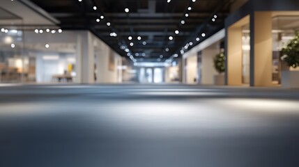 Obraz premium Elegant Modern Exhibition Space with Smooth Flooring, Blurred Signage, and Sleek Architectural Details