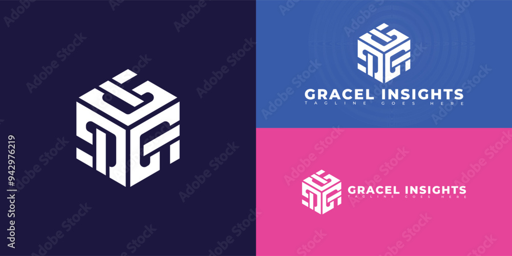 Poster modern hexagon initial letter gi or ig in white color isolated on multiple background colors. the lo