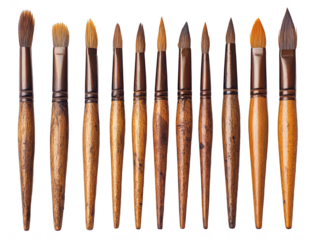 Set of Vintage Wooden Paint Brushes Isolated on Black