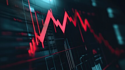 Fototapeta premium A gloomy financial report with a red arrow sharply pointing downwards, signifying market downturns and economic challenges.