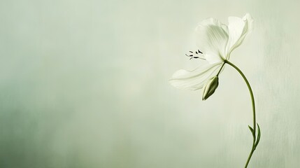 A single flower petals gently float away, caught in a gentle breeze, set against a soft, minimalist background.