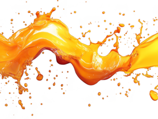 Orange juice splash with droplets transparent background