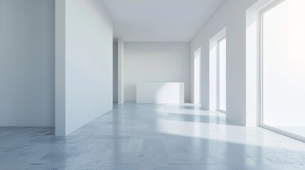 Abstract empty room photo with white walls, floor and white cubes.