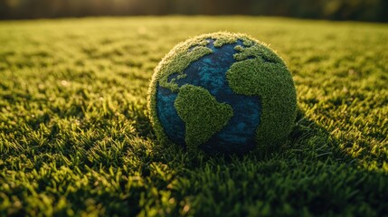 Artistic earth globe design cut out in fresh green grass, emphasizing the importance of nature