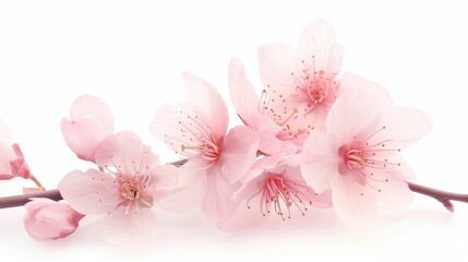 Fototapeta premium A white background with a pink flower on it. The flower is in the middle of the background and is surrounded by other flowers. The image has a serene and calming mood