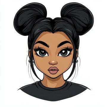 Vibrant cartoon of a beautiful mixed African American female in Boondocks style, showcasing fierce elegance and creativity.