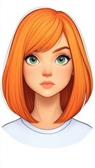 Glistening ginger red hair shines with bold, smooth lines. A classic toonstyle manga art piece captures feminine charm.