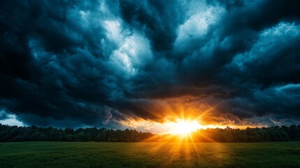 Dark clouds with the sun breaking through, stormy weather, dramatic lighting