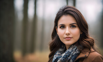 Naklejka premium Beautiful young woman is posing in the woods on an autumn day