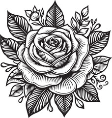 Black and white rose tattoo and line art silhouette