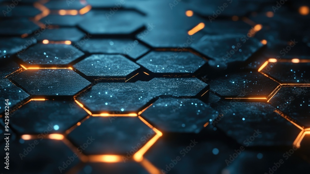 Poster high-tech hexagon grid design with glowing edges, perfect for digital and technology themes