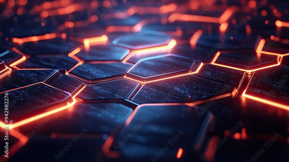 Poster high-tech hexagon grid design with glowing edges, perfect for digital and technology themes