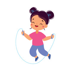 Girl Character Skipping Rope Do Sport Vector Illustration
