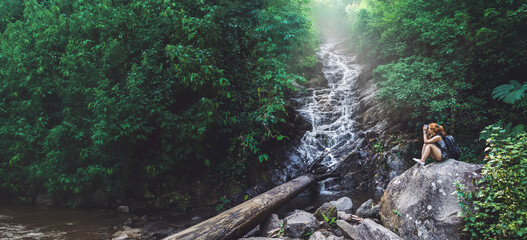 woman asia travelers travel nature Forests, mountains, waterfalls