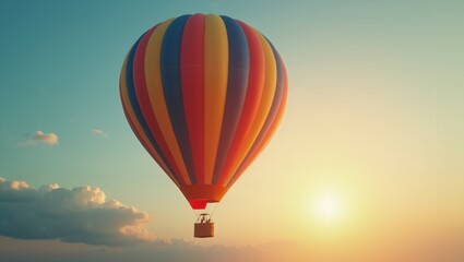 Fototapeta premium Hot Air Balloon Soaring Through the Sunset Sky