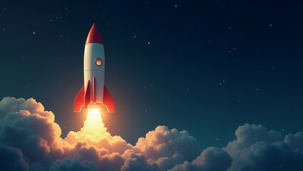 Fototapeta premium Rocket Launch into the Night Sky