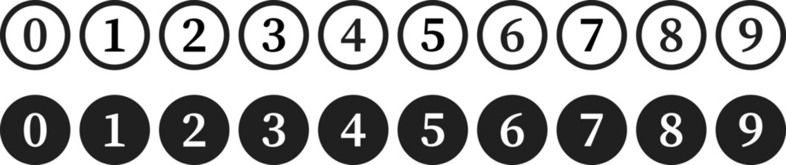 Round bullet points number buttons set black vector illustration design
