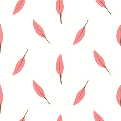 Seamless pattern doodle of falling Autumn leaves on isolated background. Hand drawn design for Autumn harvest holiday, Thanksgiving, Halloween, seasonal, textile, scrapbooking, paper crafts.