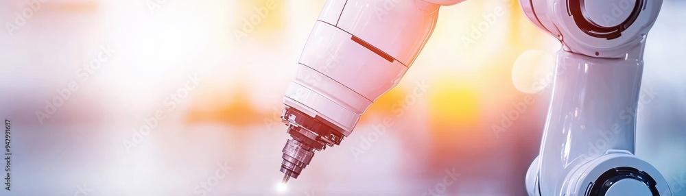 Poster robotic arm with a precision tool, showcasing advanced technology and innovation in automation and m