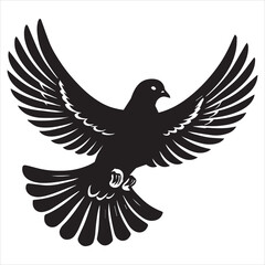 Fototapeta premium Rock Dove Silhouette, Pigeon Bird Clipart - Columba livia Design - Rock Dove gliding Illustration in black and white