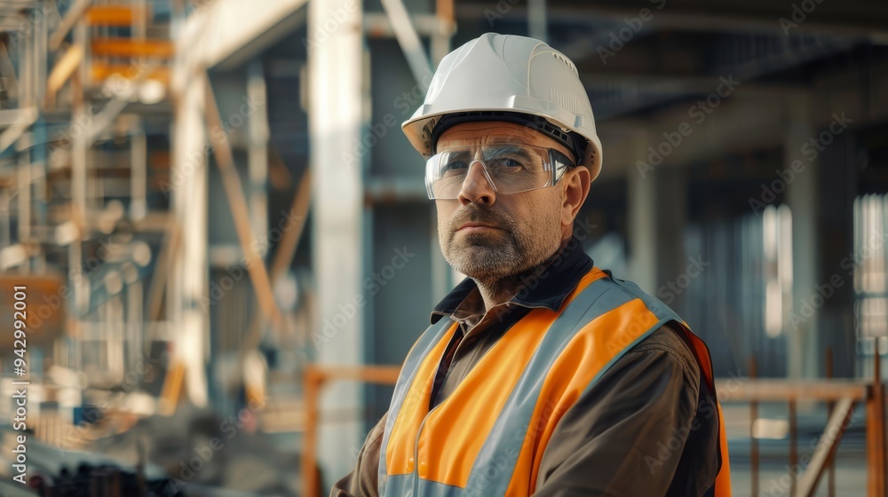 Wall mural High-resolution shot capturing a construction site supervisor.