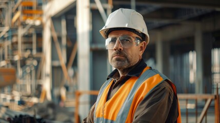 Fototapeta premium High-resolution shot capturing a construction site supervisor.