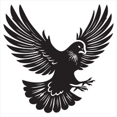 Obraz premium Rock Dove Silhouette, Pigeon Bird Clipart - Rock Dove landing Illustration in black and white