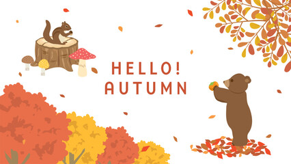 秋の動物たちの背景素材（フルHD 16:9サイズ）