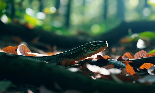 a green snake in the forest