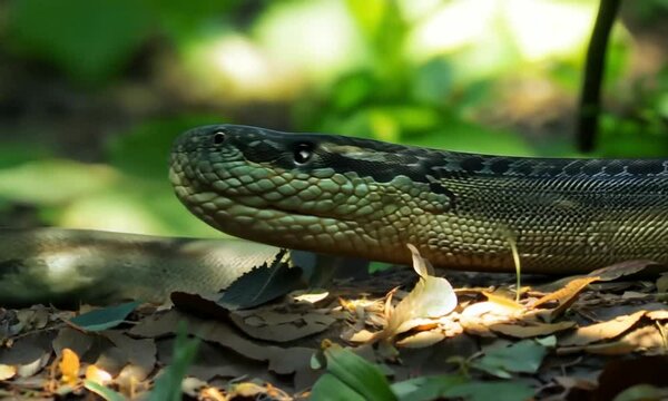 a green snake in the forest