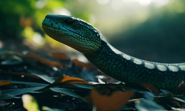 a green snake in the forest