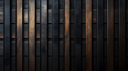 A sophisticated abstract design with wooden slats of varying depths against a dark background, capturing the essence of modern architectural texture