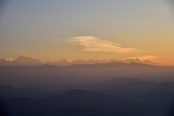 The beautiful views of the Himalaya and eight ranges visible (Annapurna, Manaslu, Ganesh Himal, Langtang, Jugal, Rolwaling, Everest and Numbur) from Nagarkot, Nepal